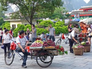 In China gibt es das frische Obst nicht vom Anhänger, sondern vom Fahrrad.